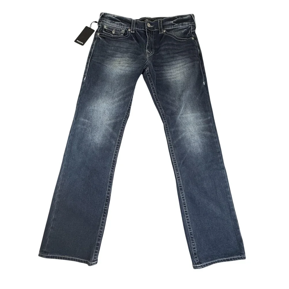 True Religion Ricky Flap Lurex HS Jeans Mens 36x33 Blue Relaxed Straight Denim